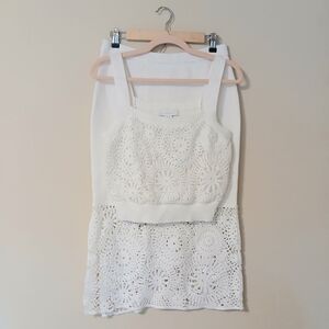NWOT House of Harlow 1960 White Sweater Knit Crotchet Skirt Set
